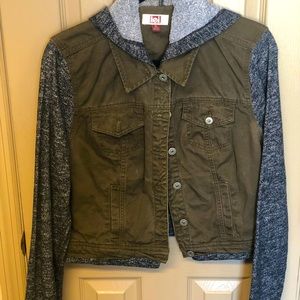 L.E.I Women’s XL Army Green and Black Jean Hoodie Jacket